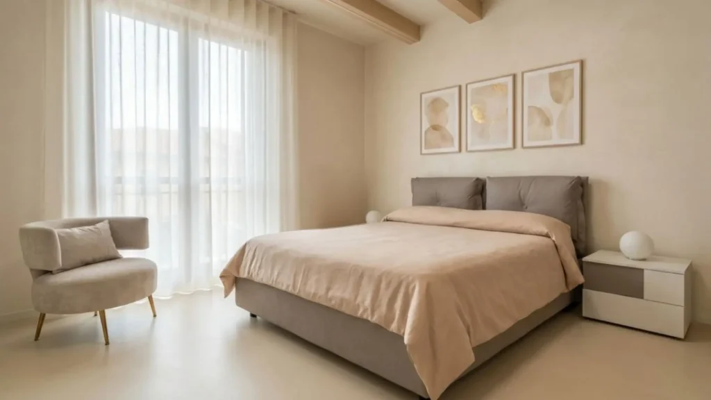 Cameretta moderna modulare modello Mila in finitura legno Cenere Wood e panna, con soluzioni salvaspazio