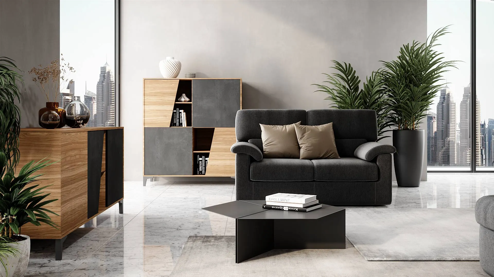 Divano due posti Gabriele 2P di BEHOME in tessuto grigio scuro.