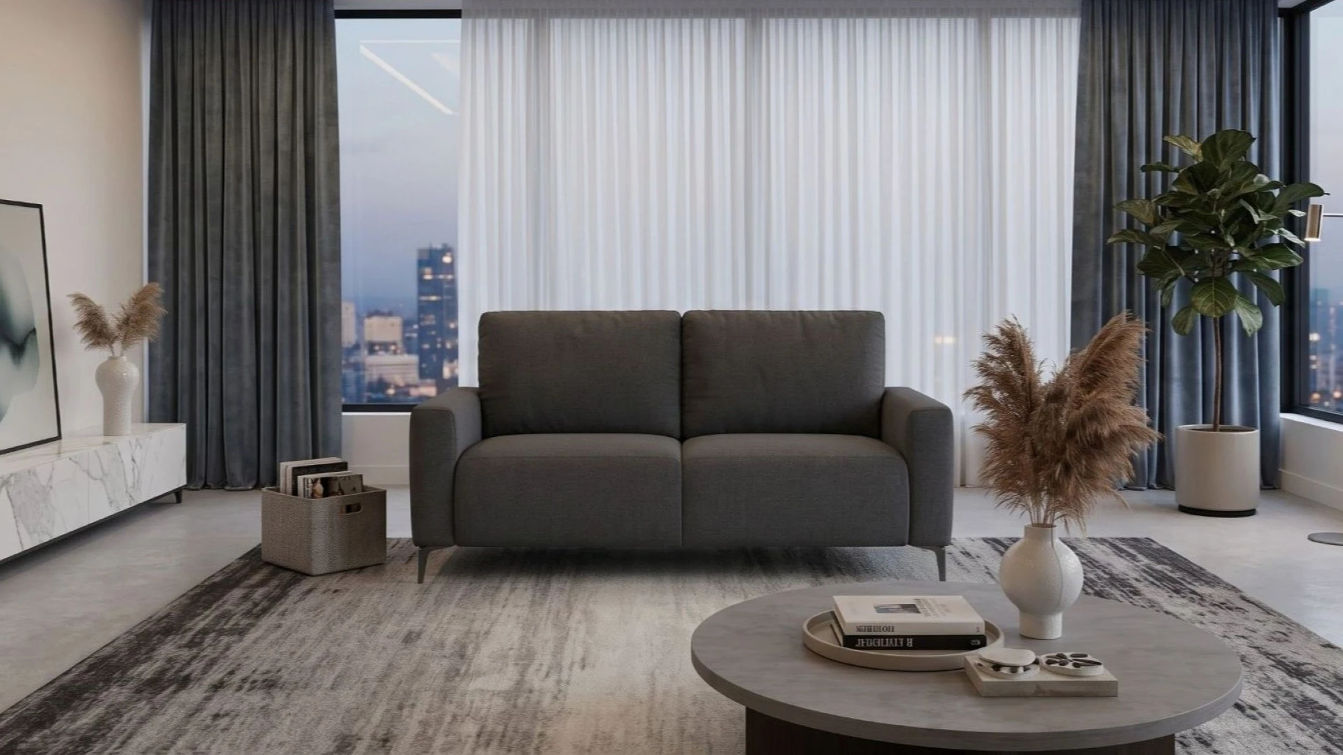 Divano lineare a due posti Simply 2P di BEHOME in un luminoso soggiorno moderno.