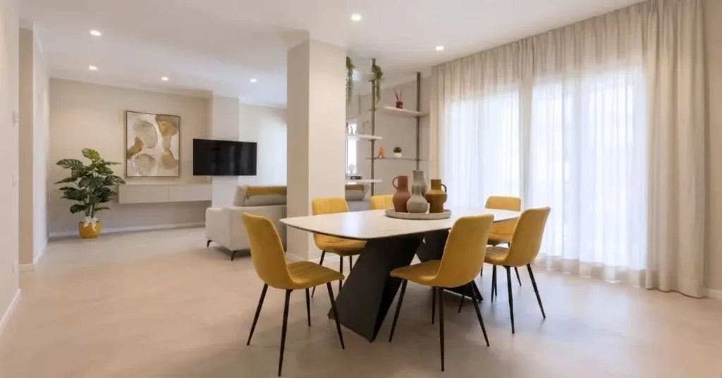Progetto di arredamento moderno su misura ad Avellino con open space luminoso tra cucina e living